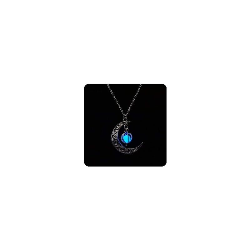Aimimier Luminous Moon Necklace Stone Pendant Necklace Halloween Fluorescent Necklace Glow in The Dark Accessories for Women(Blue) - Image 1